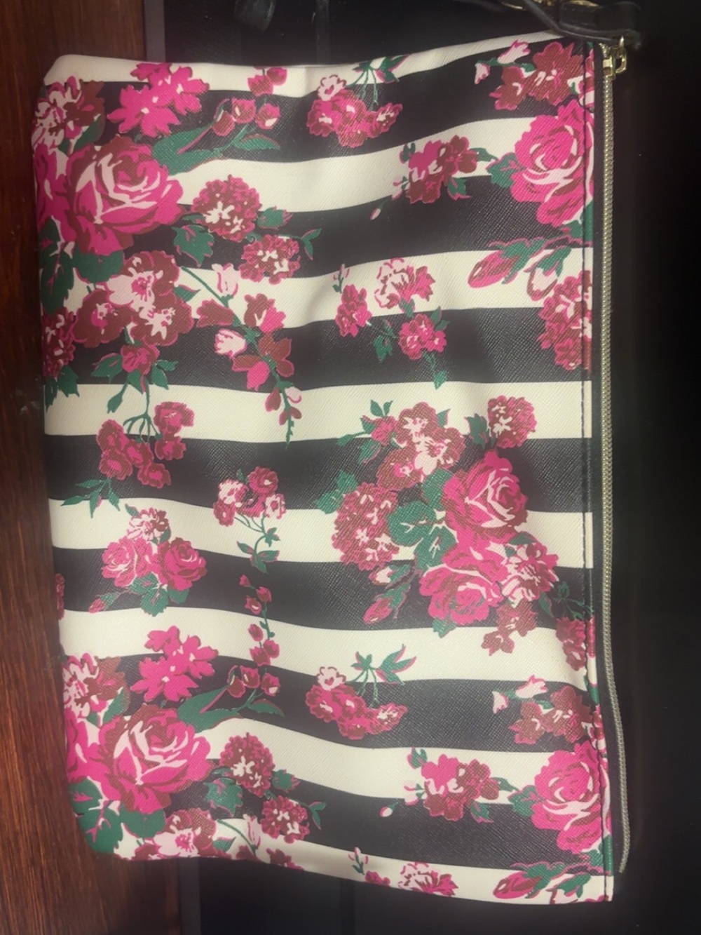 Betsey Johnson Pink Floral Stripe Clutch
